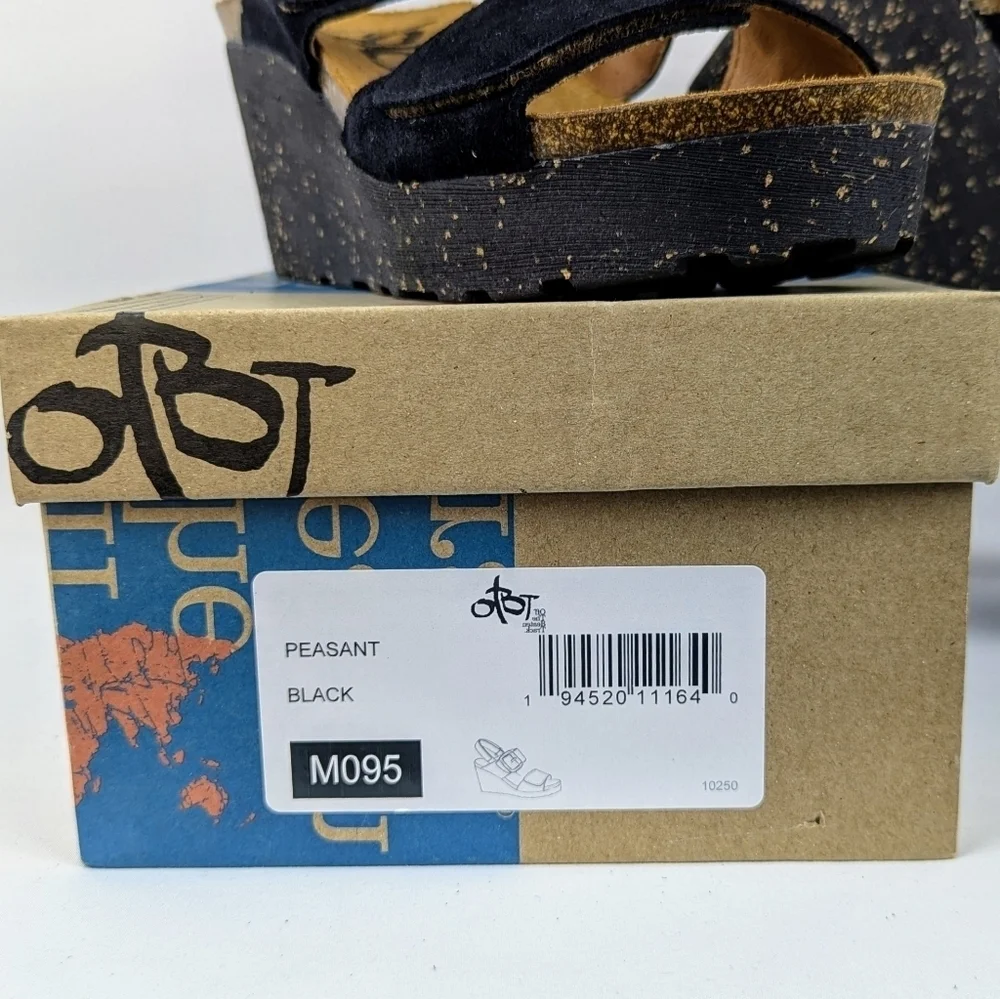 OTBT Peasant Wedge Platform Slingback Sandal Suede Leather Black 9.5M NIB
